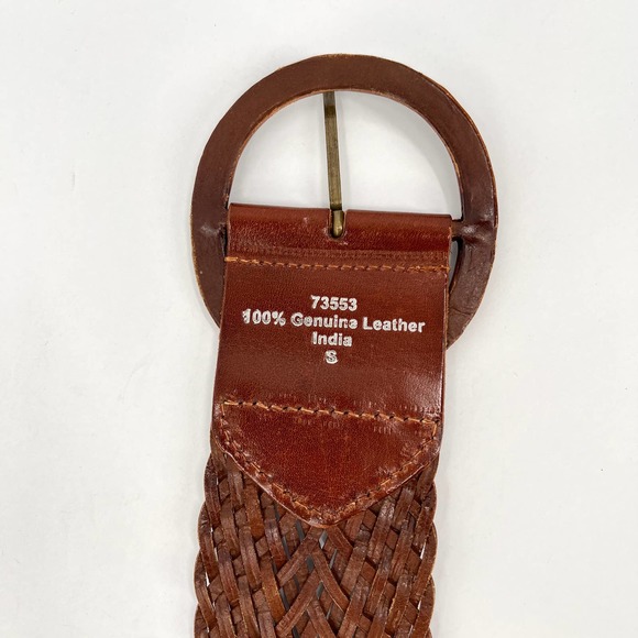 Womens Braided Woven Oversized Wide Leather Belt Cognac Brown Size Small - Picture 5 of 7